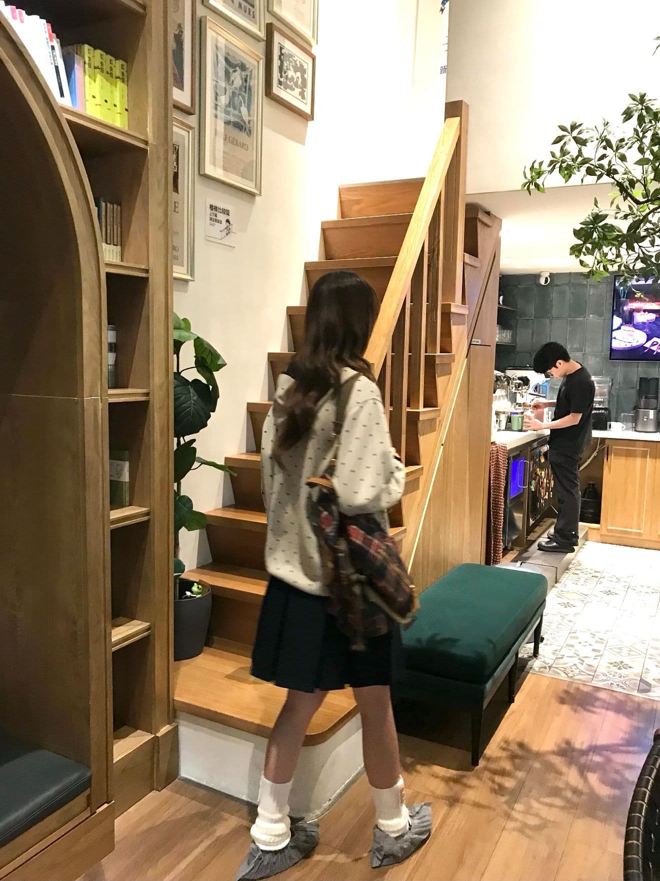 후아 면 복합 도트 무늬 후드 오픈 가디건 남녀 루즈핏 명중 검은 색 테두리 자수 지퍼 후드티 재킷 이미지 2