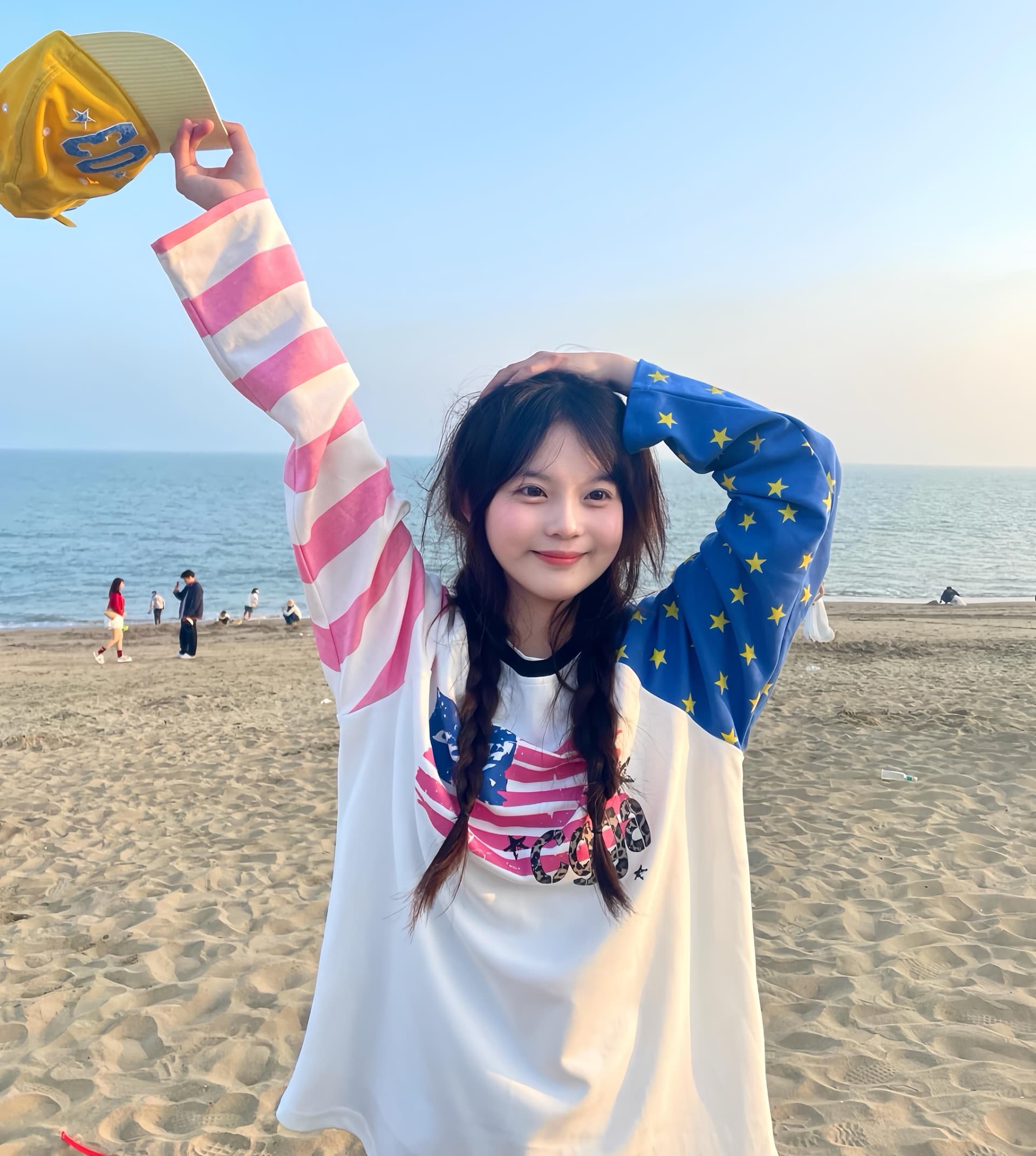 아메리칸 조수 브랜드 배색 별 스트라이프 삽입 어깨 긴팔 티셔츠 여성 봄 루즈핏 다용도 디자인 센스 작은 대중 맨위 상세 이미지 8
