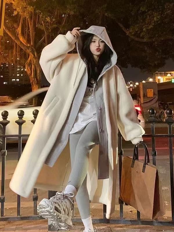 한국 chic 가을 겨울 새로운 롱 코트 재킷 양털 플리스 다용도 루즈핏 패션 재킷 ins 트렌디 이미지 3