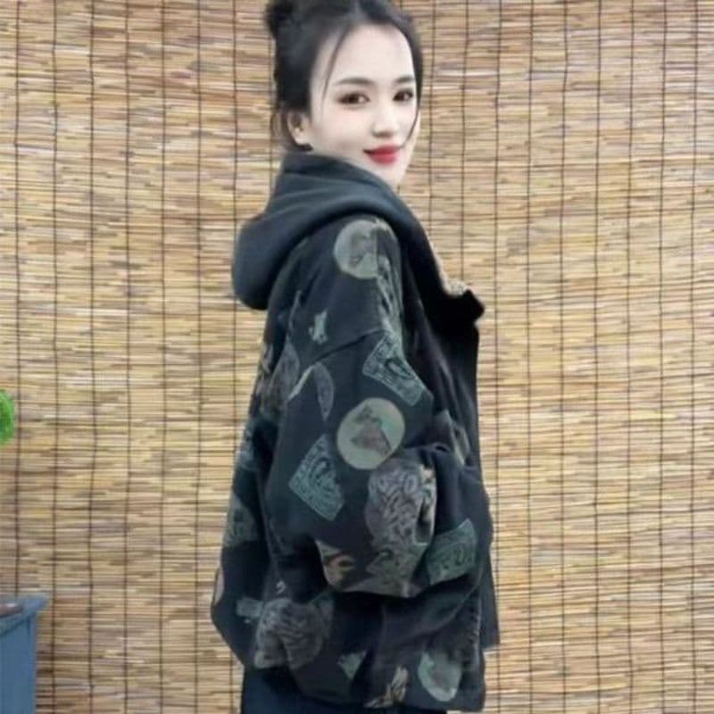 2026 겨울 새로운 털이 있고 두꺼운 체크무늬 프린트 후드 면 의류 캐주얼 다용도 외국 가스 연령 감소 여성 코트 상세 이미지 2