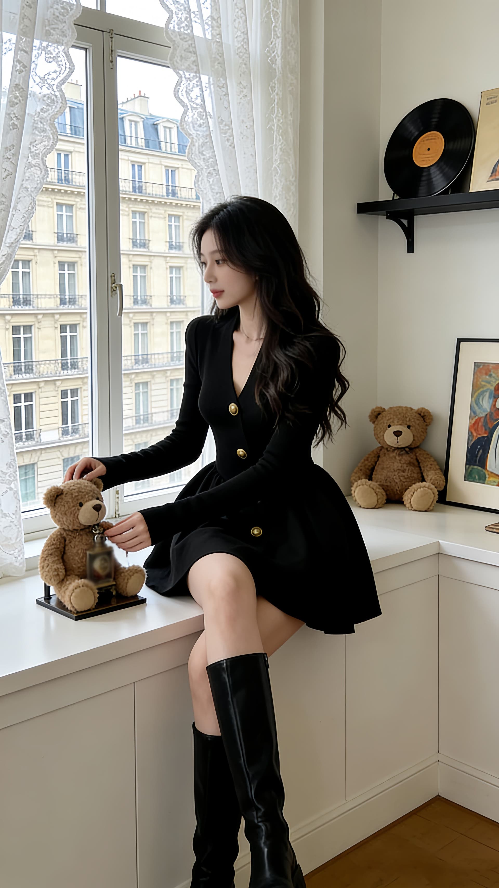 품격 명문 여성 고급 절묘한 연회 이브닝 드레스 고급 센스 V넥 허리 수축 그는 벤 바람 검정색 드레스 26 가을 상세 이미지 5