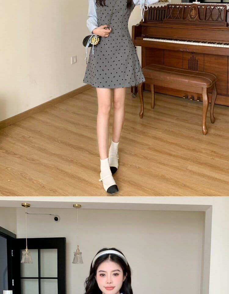 빅 사이즈 마이크로 지방 페이크 레이어드 도트 무늬 여성 드레스 봄 새로운 긴팔 조끼 스커트 지방 mm 표지 배 슬림해 보이는 치마 상세 이미지 8