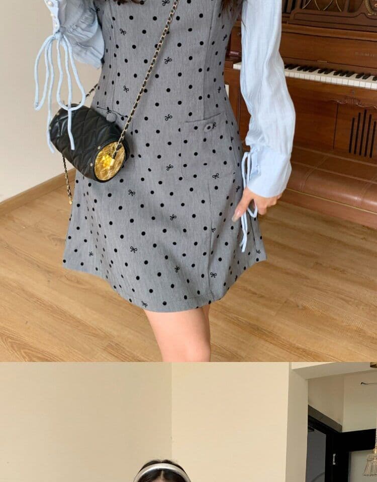 빅 사이즈 마이크로 지방 페이크 레이어드 도트 무늬 여성 드레스 봄 새로운 긴팔 조끼 스커트 지방 mm 표지 배 슬림해 보이는 치마 상세 이미지 10