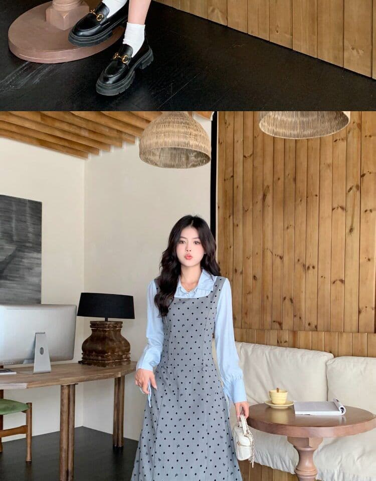 빅 사이즈 마이크로 지방 페이크 레이어드 도트 무늬 여성 드레스 봄 새로운 긴팔 조끼 스커트 지방 mm 표지 배 슬림해 보이는 치마 상세 이미지 22