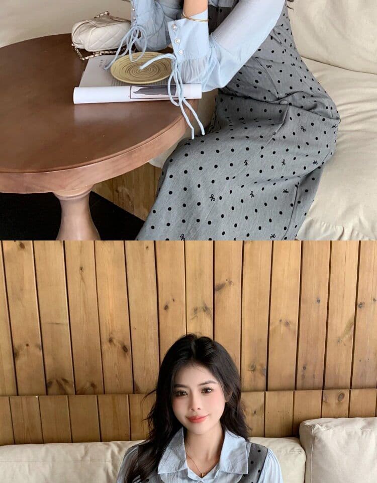 빅 사이즈 마이크로 지방 페이크 레이어드 도트 무늬 여성 드레스 봄 새로운 긴팔 조끼 스커트 지방 mm 표지 배 슬림해 보이는 치마 상세 이미지 28