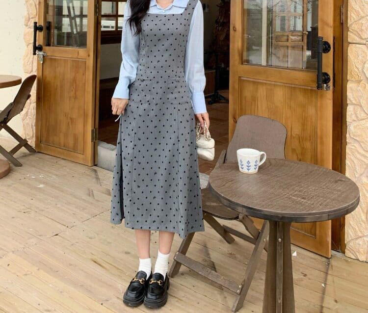 빅 사이즈 마이크로 지방 페이크 레이어드 도트 무늬 여성 드레스 봄 새로운 긴팔 조끼 스커트 지방 mm 표지 배 슬림해 보이는 치마 상세 이미지 32