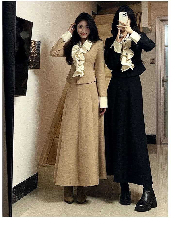 키 큰 남자 투피스 슈트 여성 의류 작은 샤넬 스타일 고급 센스 천 금빛 바람 전체 집합 길다 치마 착용 가져 가라. 빅 사이즈 봄 이미지 2