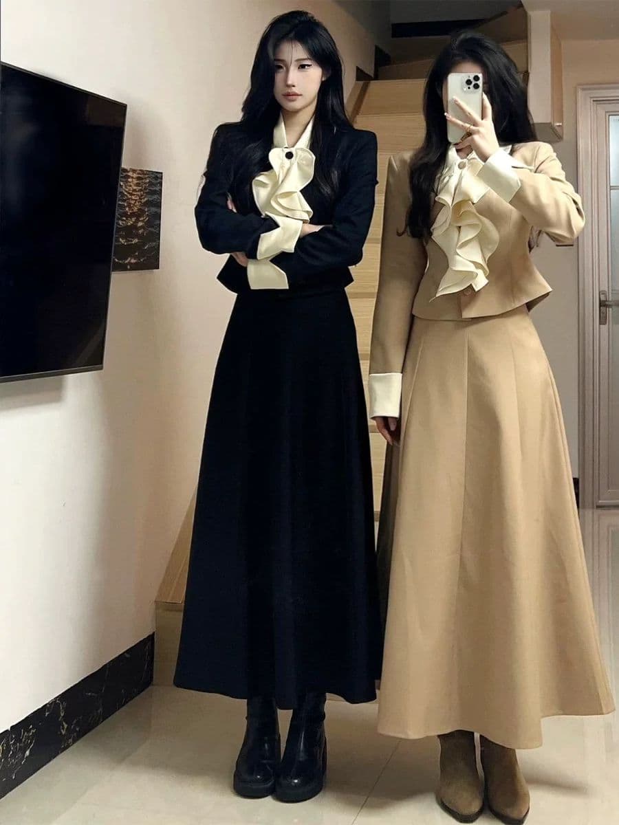 키 큰 남자 투피스 슈트 여성 의류 작은 샤넬 스타일 고급 센스 천 금빛 바람 전체 집합 길다 치마 착용 가져 가라. 빅 사이즈 봄 상세 이미지 1