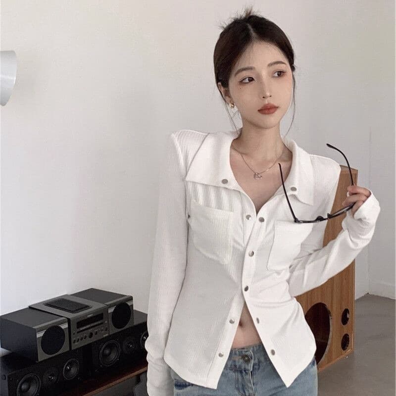 한국 스타일 새로운 회색 인사이드 가져 가라. 기본 셔츠 여성 봄 가을 디자인 센스 패션 셔츠 품격 긴팔 여성 이미지 3