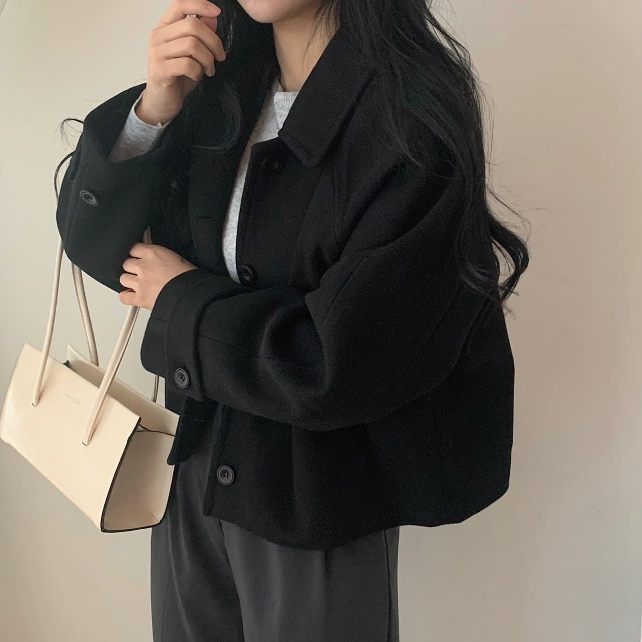 부드러운 바람 양면 양모 모직 쇼트 스타일 맨위 가을 겨울 새로운 품격 루즈핏 디스플레이 흰 머리카락 외부 여성 세트 상세 이미지 10