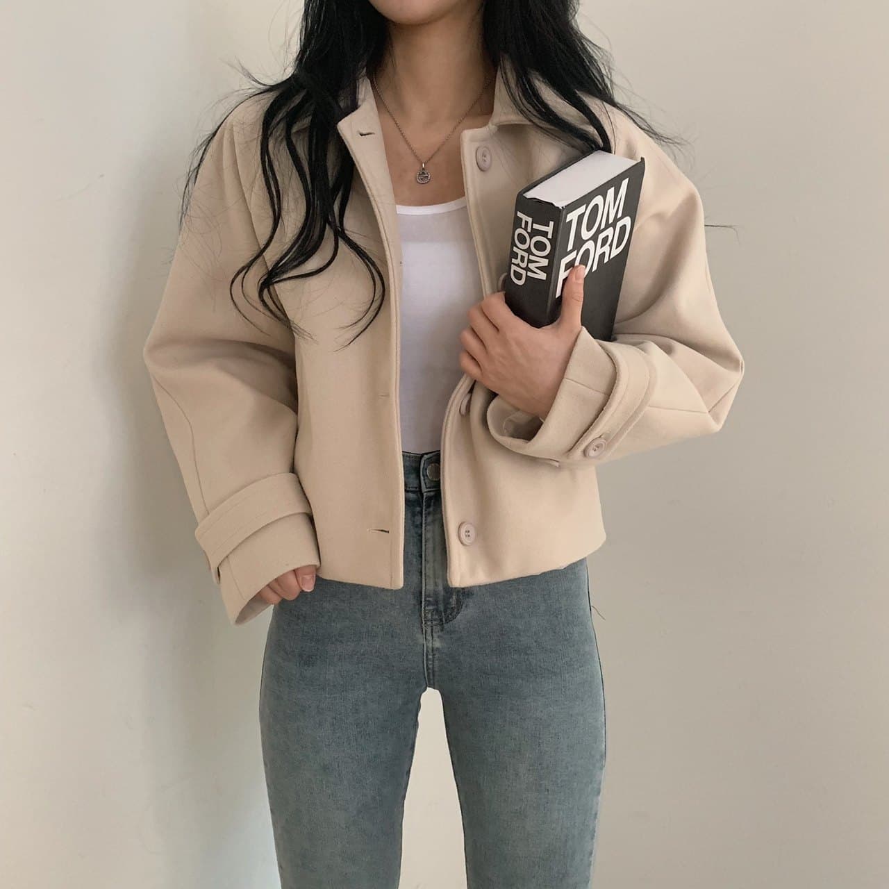 부드러운 바람 양면 양모 모직 쇼트 스타일 맨위 가을 겨울 새로운 품격 루즈핏 디스플레이 흰 머리카락 외부 여성 세트 상세 이미지 23
