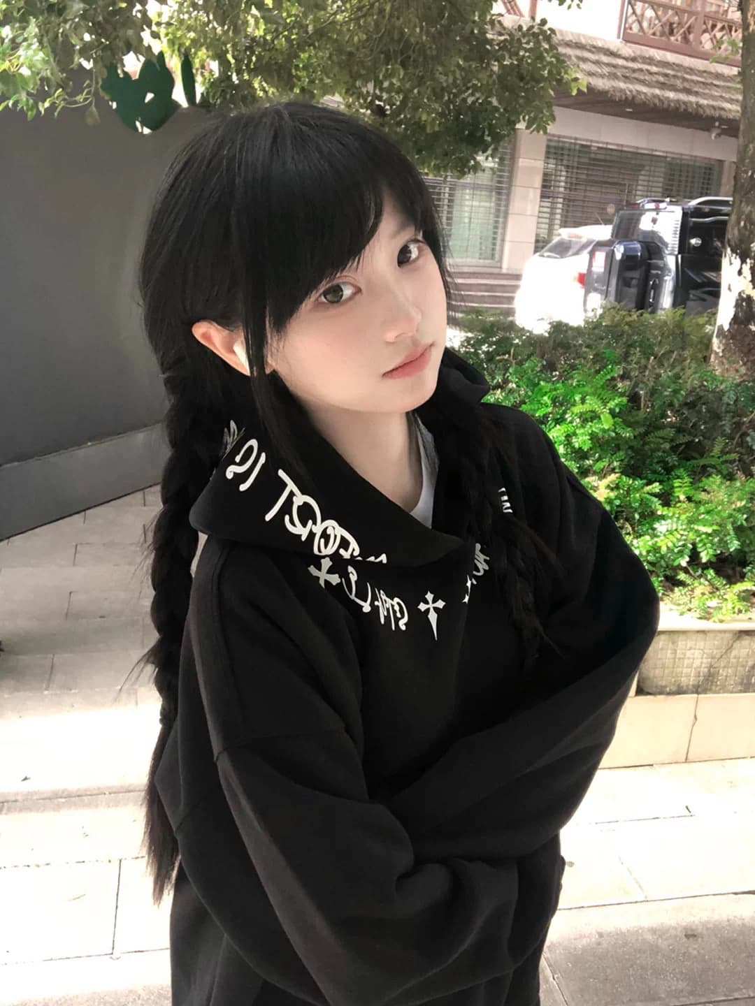 얇은 스타일 순수한 Mianhua 면 복합 프린트 후드티 상세 이미지 3