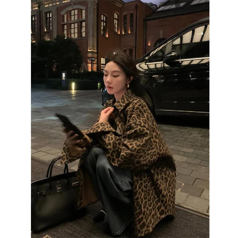 원본 원단 에디션 모양 좋은 느낌 긍정적 인 아메리칸 레오파드 무늬 셔츠 재킷 가을 빅 사이즈 긴팔 루즈핏 맨위 이미지 3