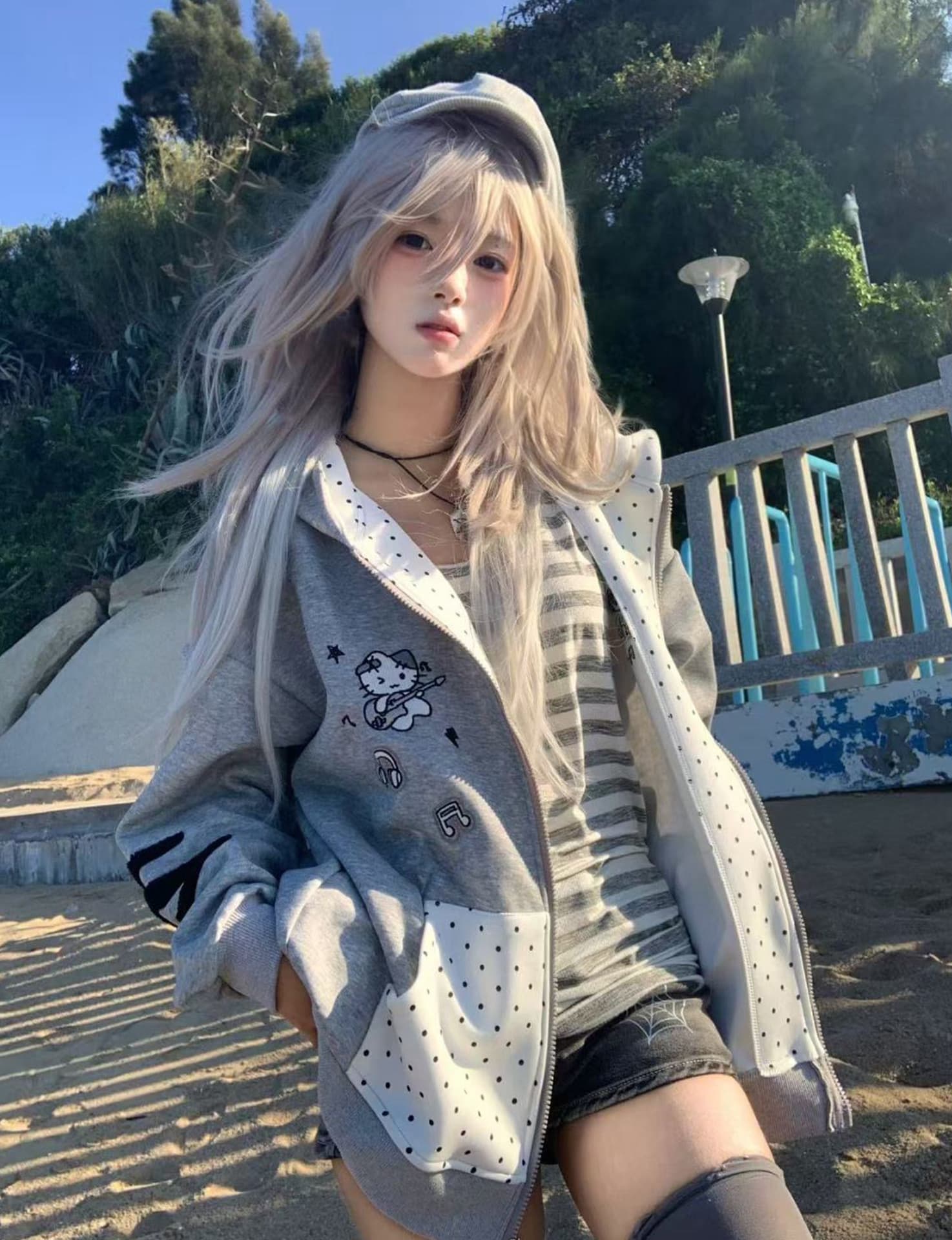 얇은 스타일 자수 이후 패키지 칼라 순수한 Mianhua 면 복합 후드티 여성 이미지 4