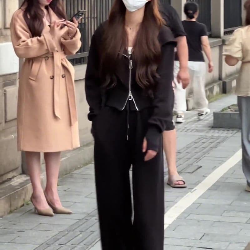 이른 가을 우유 부서 착용 가져 가라. 후드티 캐주얼 스포츠 슈트 여성 인터넷 유명인 튀김 거리 장난기 넘치는 활기찬 와이드 레그 팬츠 투피스 세트 상세 이미지 5