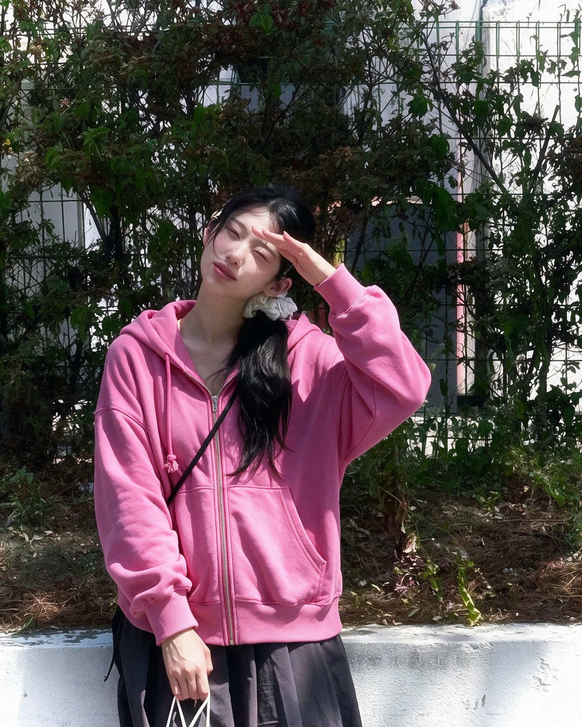 후아 면 복합 핑크색 후드 티 스웨터 여성 코트 가을 느슨함 센스 중간 길이 지퍼 맨위 이미지 4
