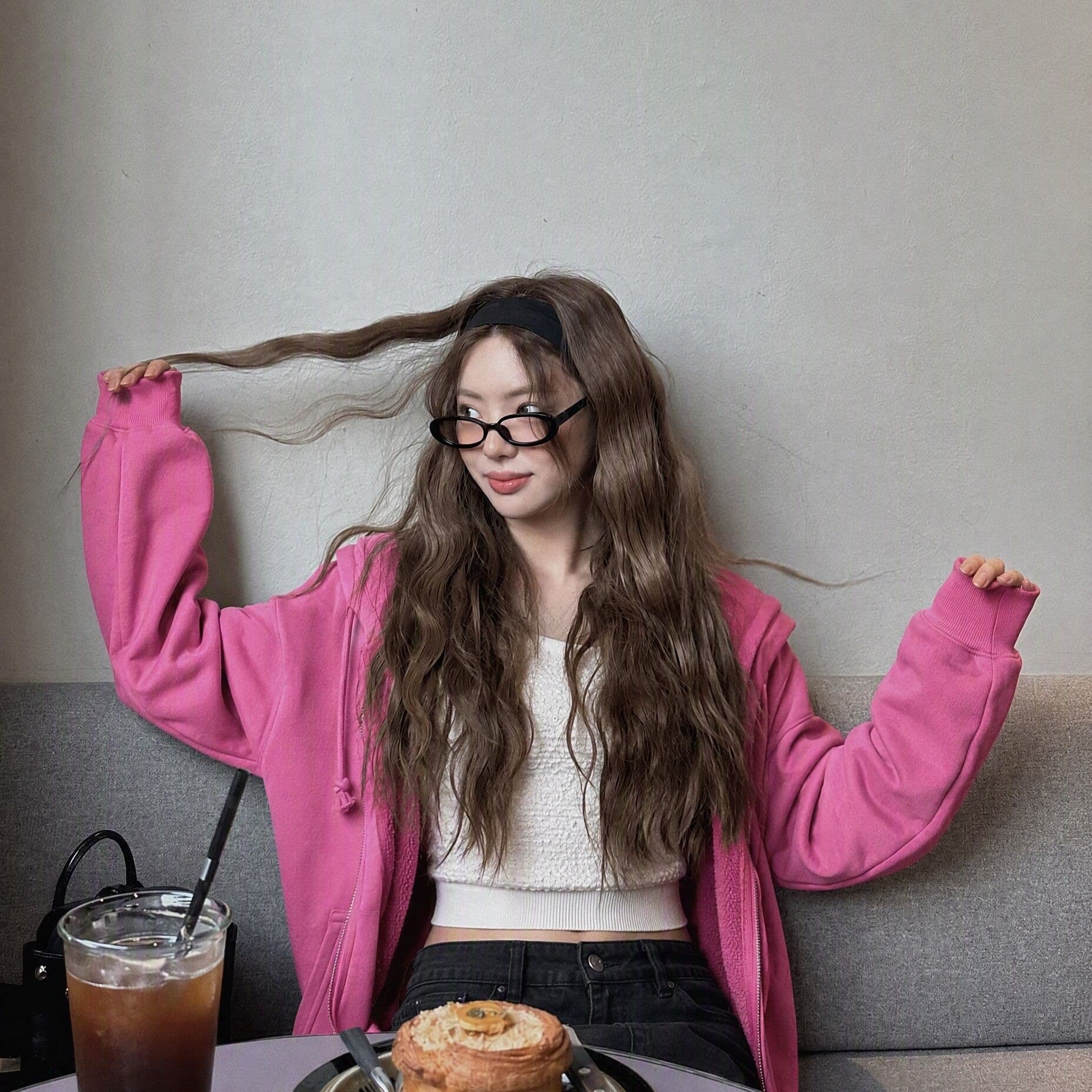 후아 면 복합 핑크색 후드 티 스웨터 여성 코트 가을 느슨함 센스 중간 길이 지퍼 맨위 이미지 5