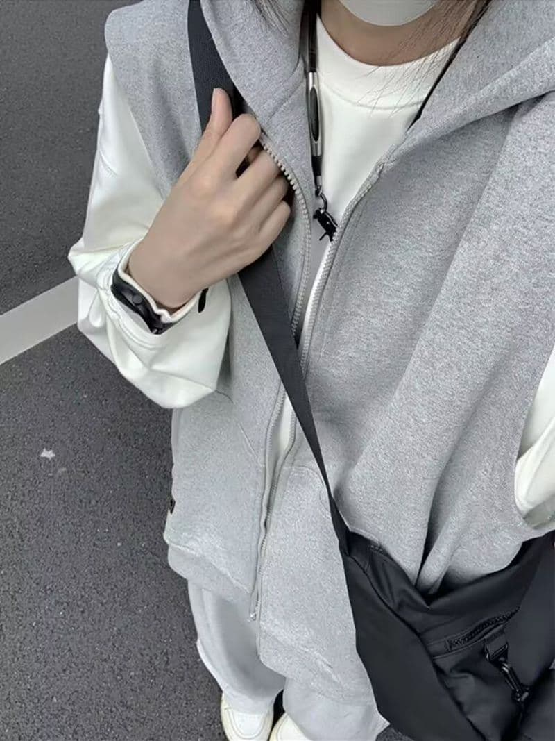 모방 면 사선 무늬 당겨 프레임 250그램 스포츠 슈트 여성 가을 루즈핏 긴팔 후드 티 스웨터 캐주얼 3종 세트 상세 이미지 5