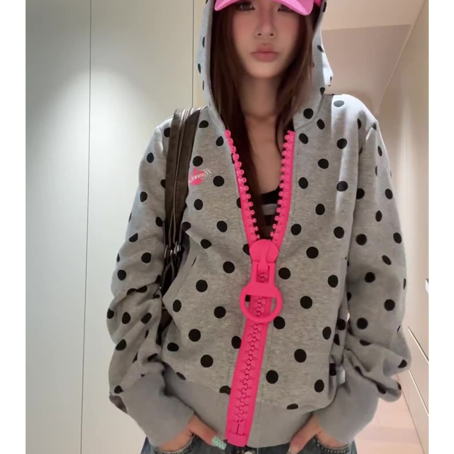얇은 스타일 원본 대 지퍼 전후 자수 이후 패키지 칼라 순수한 Mianhua 면 복합 후드티 여성 상세 이미지 5