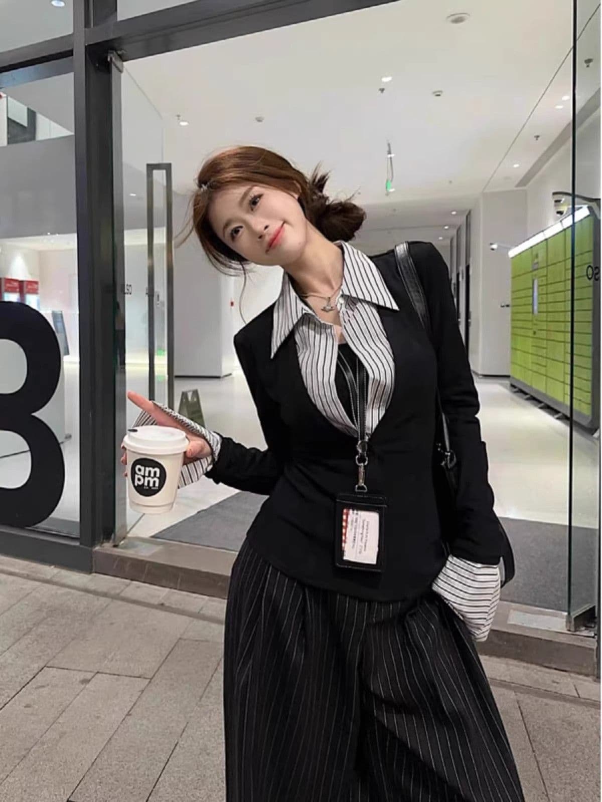 빅 사이즈 지방 mm 아메리칸 핫걸 바람 페이크 레이어드 POLO 칼라 여성 조기 봄 슬림해 보이는 디자인 센스 품격 셔츠 맨위 이미지 4