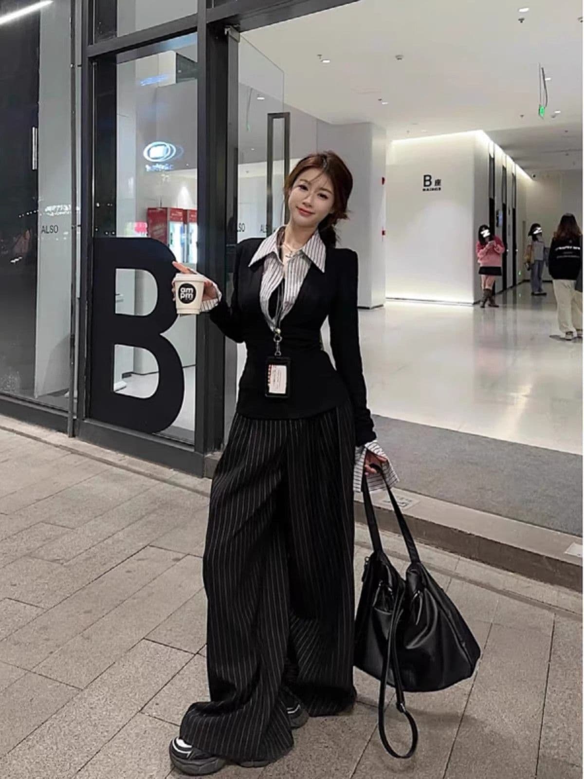 빅 사이즈 지방 mm 아메리칸 핫걸 바람 페이크 레이어드 POLO 칼라 여성 조기 봄 슬림해 보이는 디자인 센스 품격 셔츠 맨위 이미지 3