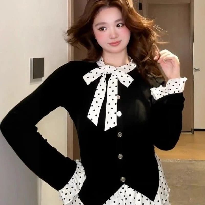 마이크로 지방 mm 작은 샤넬 스타일 나비 매듭 인사이드 가져 가라. 기본 셔츠 여성 봄 가을 빅 사이즈 몸매 가꾸기 슬림해 보이는 페이크 레이어드 빨간색 맨위 이미지 5