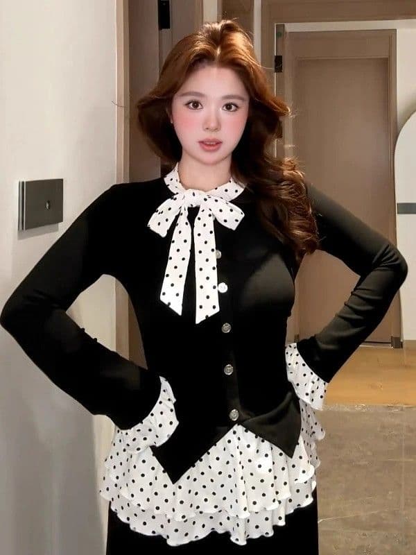 마이크로 지방 mm 작은 샤넬 스타일 나비 매듭 인사이드 가져 가라. 기본 셔츠 여성 봄 가을 빅 사이즈 몸매 가꾸기 슬림해 보이는 페이크 레이어드 빨간색 맨위 상세 이미지 1
