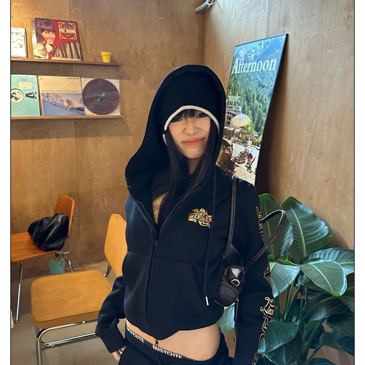 원본 솜씨 프린트 지퍼 인사이드 펌프 순수한 Mianhua 면 복합 출퇴근 핫걸 바람 후드티 슬림해 보이는 얇은 스타일 상세 이미지 3