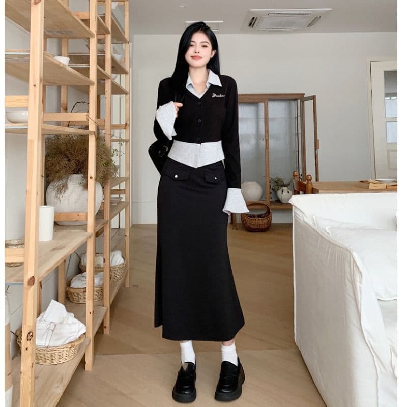모달 사람들 면 260 그램 한국 스타일 새로운 핫걸 배색 페이크 레이어드 맨위 여성 가을 긴팔 여성 상세 이미지 2
