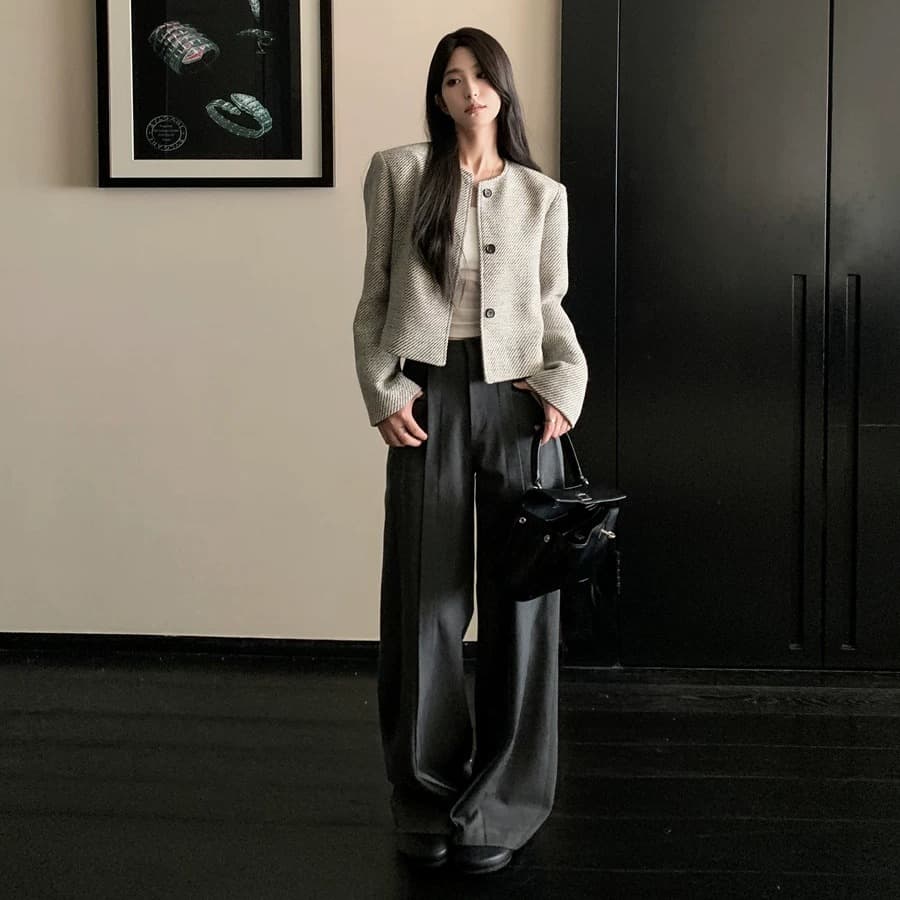 2026 봄 가을 영 새로운 패션 향기로운 재킷 품격 레트로 라운드 넥 단일 행 맨위 스트라이프 루즈핏 상세 이미지 5