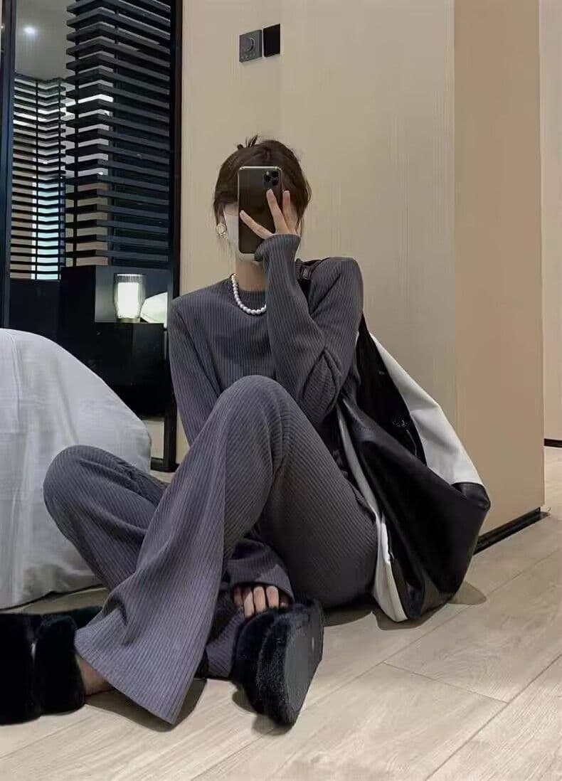 나노 기사 280 그램 봄 가을 패션 긴팔 구덩이 기사 트임 맨위 여성 나팔 바지 투피스 슈트 상세 이미지 14