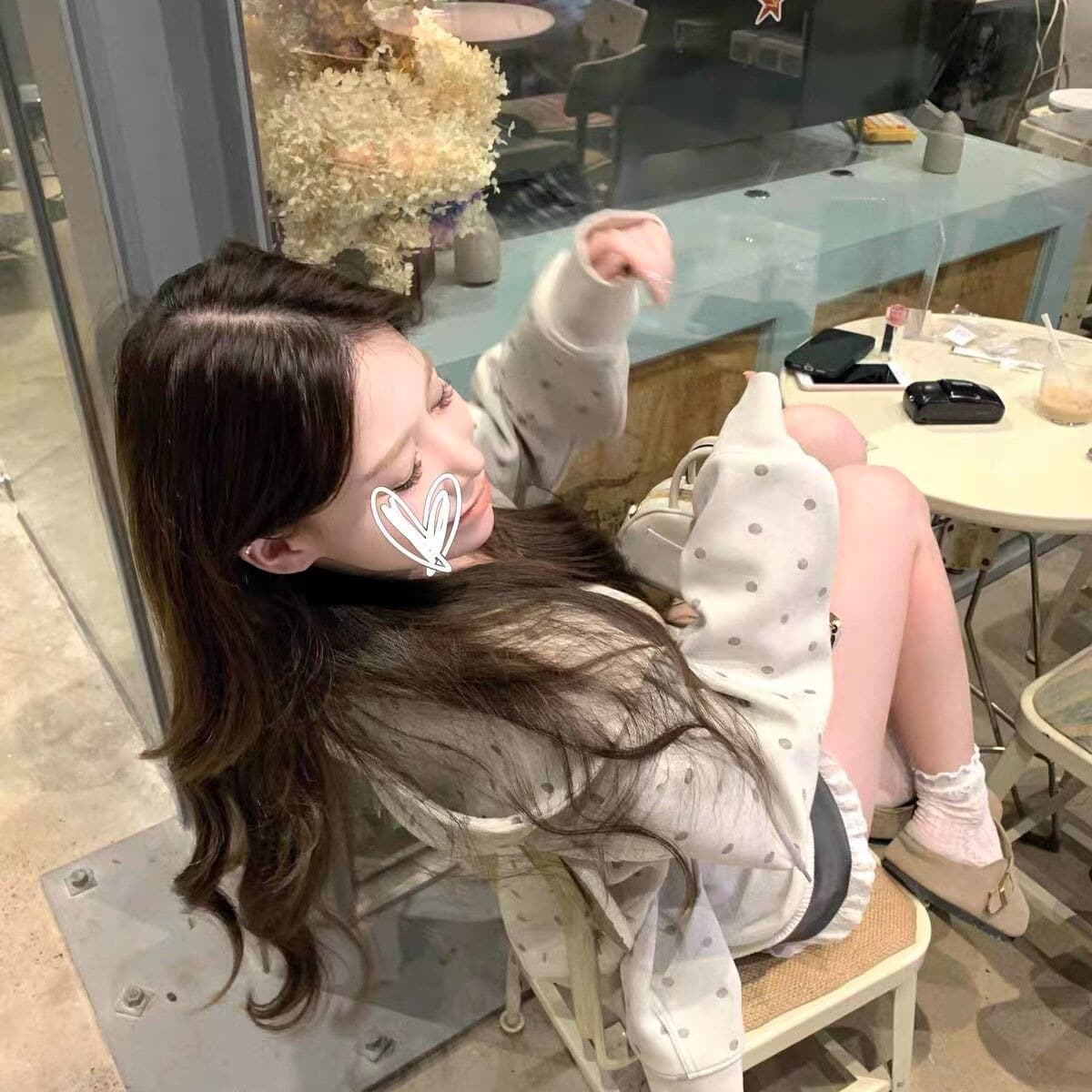 후아 면 복합 마 오래된 공예 가을 도트 무늬 후드 티 스웨터 여성 코트 지퍼 회색 맨위 이미지 5