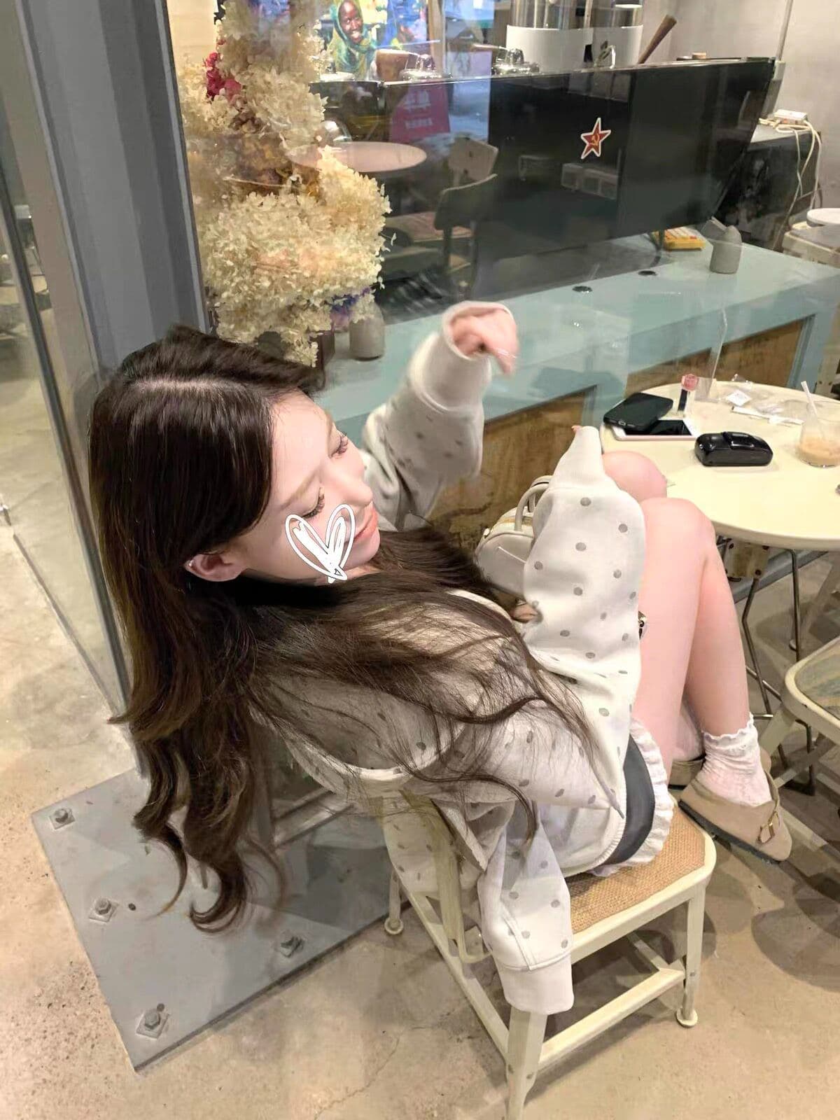 후아 면 복합 마 오래된 공예 가을 도트 무늬 후드 티 스웨터 여성 코트 지퍼 회색 맨위 상세 이미지 3