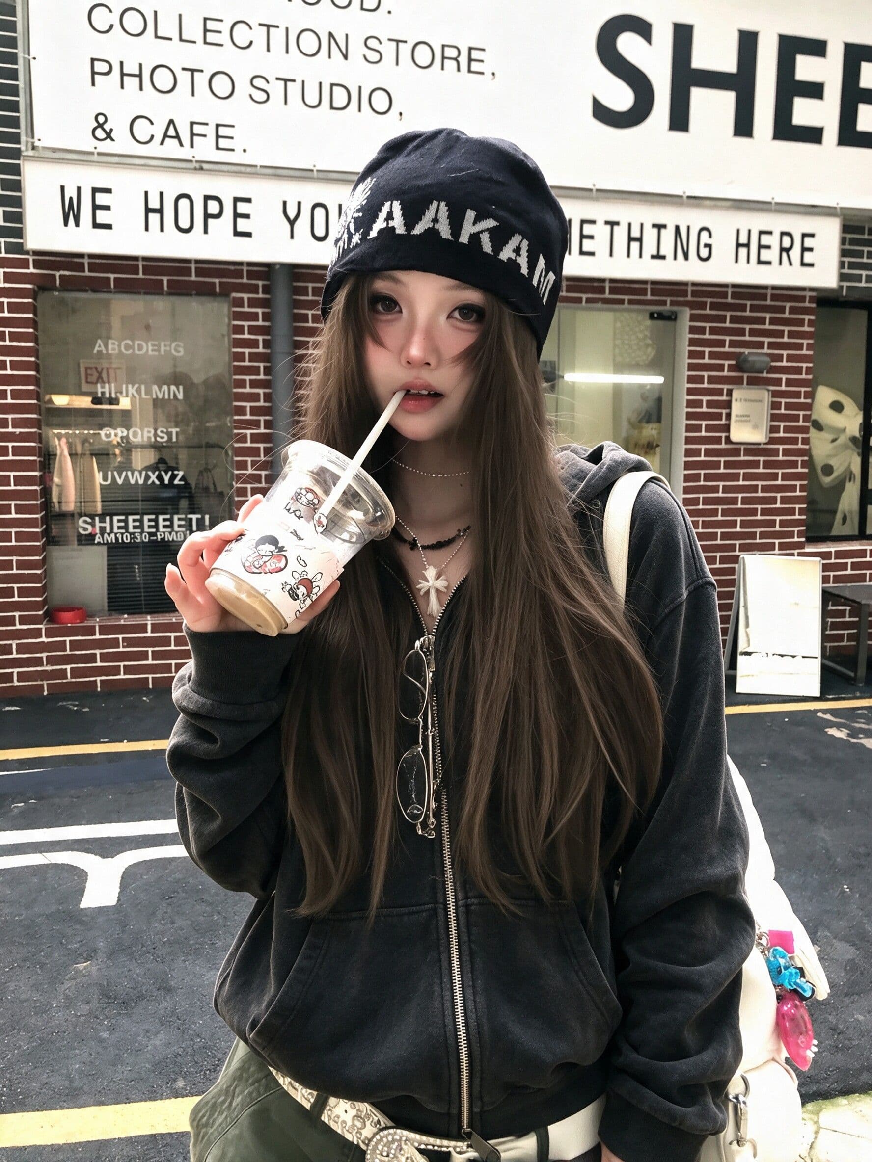 후아 면 복합 마 오래된 공예 2026 가을 검정색 튀김 소금 마 오래된 후드 티 스웨터 여성 코트 상세 이미지 1