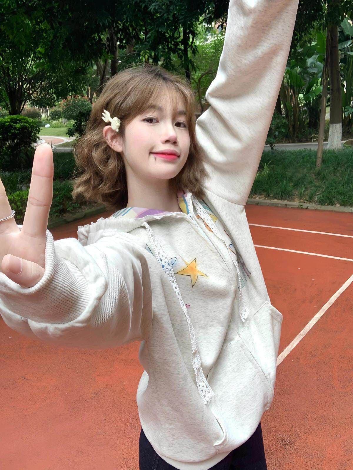 아메리칸 레트로 색상 별 낙서 오픈 가디건 후드 티 스웨터 여성 ins 조수 브랜드 패치워크 체크무늬 재킷 상세 이미지 2