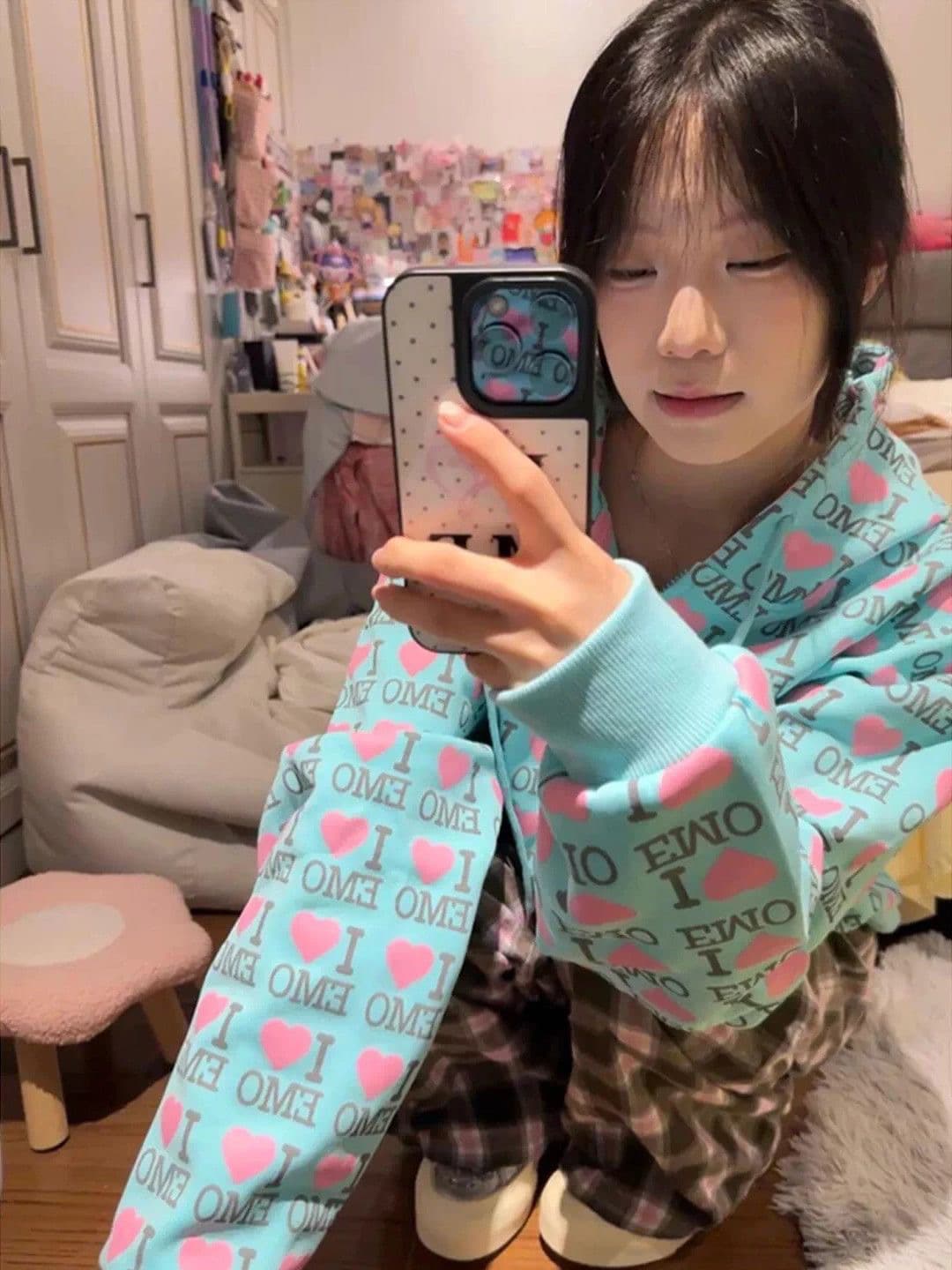 후아 면 복합 봄 가을 아메리칸 알파벳 하트 후드 오픈 가디건 후드티 여성 루즈핏 긴팔 이미지 4