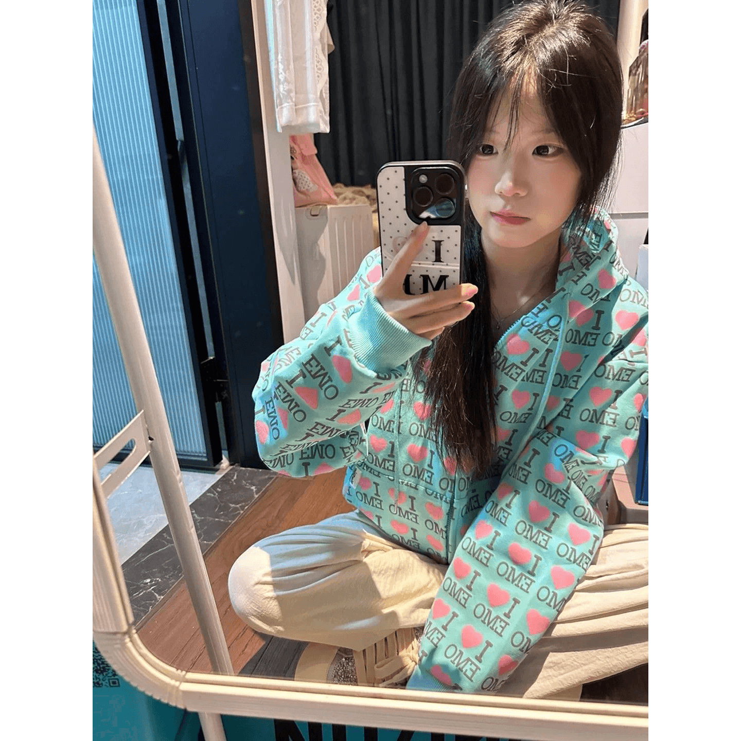 후아 면 복합 봄 가을 아메리칸 알파벳 하트 후드 오픈 가디건 후드티 여성 루즈핏 긴팔 상세 이미지 5