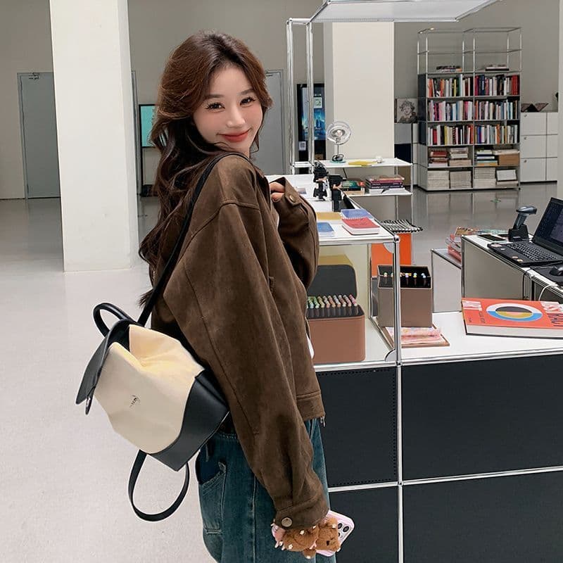 가을 새로운 브라운 아름다움 라드. 사슴 캐시미어 재킷 여성 짧은 아메리칸 작은 키 레트로 오토바이 재킷 맨위 상세 이미지 3