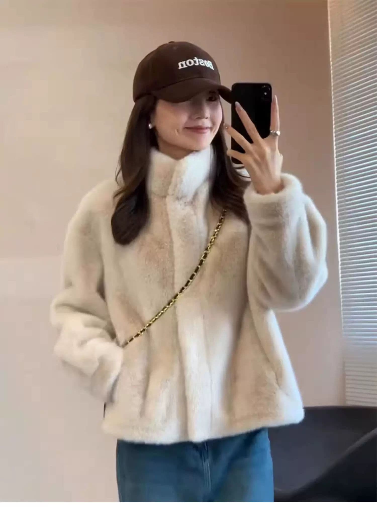 원본 두꺼운 솜을 넣은 이중층 네리 스탠드 칼라 두꺼운 환경 보호 모피 보온 쇼트 스타일 플리스 맨위 트렌디 이미지 3