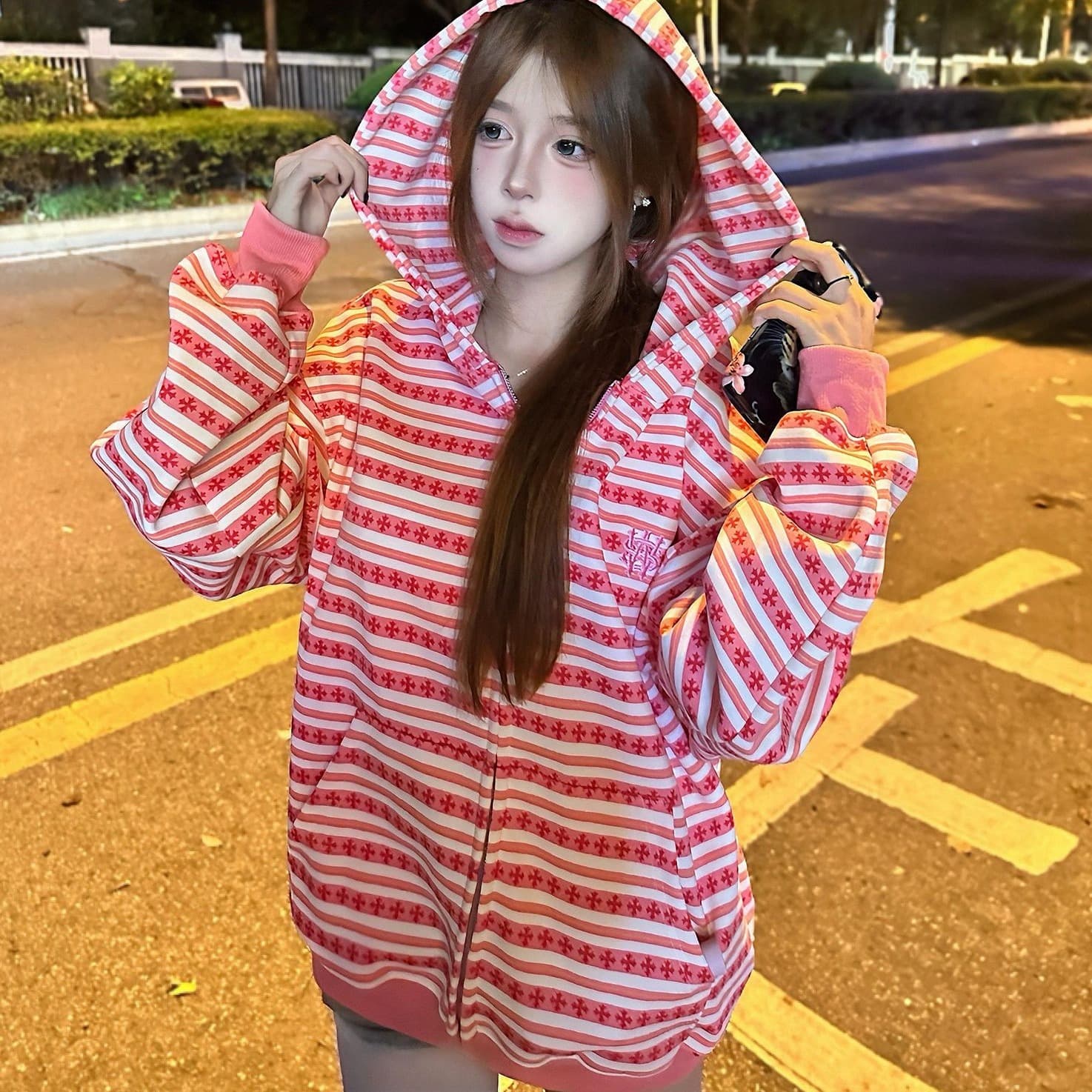얇은 스타일 털이 있는 전체 자수 이후 패키지 칼라 순수한 Mianhua 면 복합 후드티 여성 이미지 5