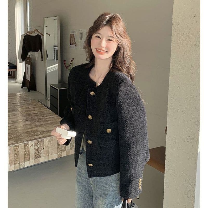 프랑스식 고급 센스 검정색 작은 샤넬 스타일 여성 코트 2026 가을 새로운 작은 키 슈퍼 잘 생긴 쇼트 스타일 맨위 이미지 4