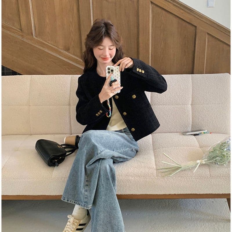 프랑스식 고급 센스 검정색 작은 샤넬 스타일 여성 코트 2026 가을 새로운 작은 키 슈퍼 잘 생긴 쇼트 스타일 맨위 이미지 5