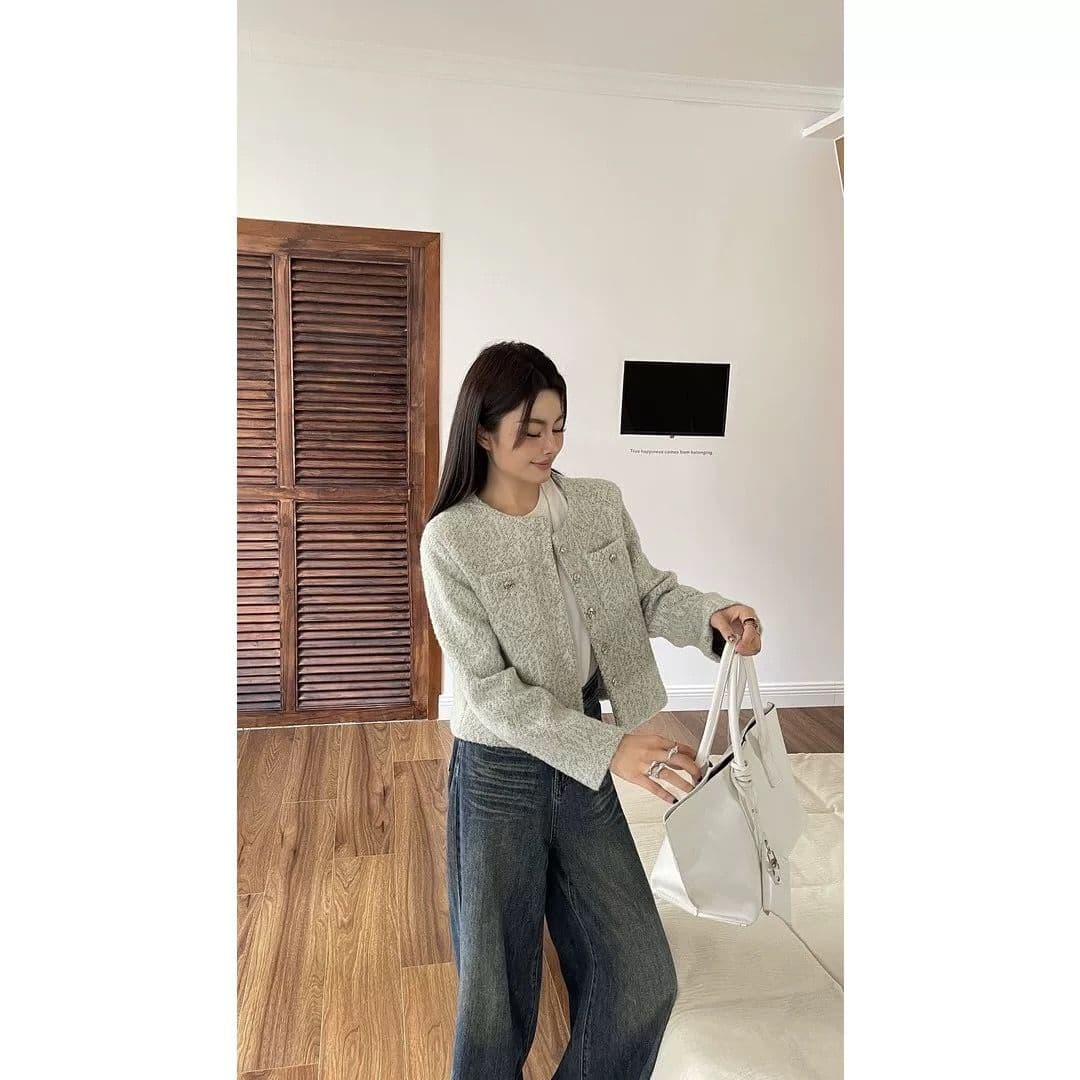 원본 그림 원단 이중층 네리 가을 프랑스식 품격 긴팔 쇼트 스타일 천 골드 센스 오픈 가디건 맨위 재킷 이미지 2