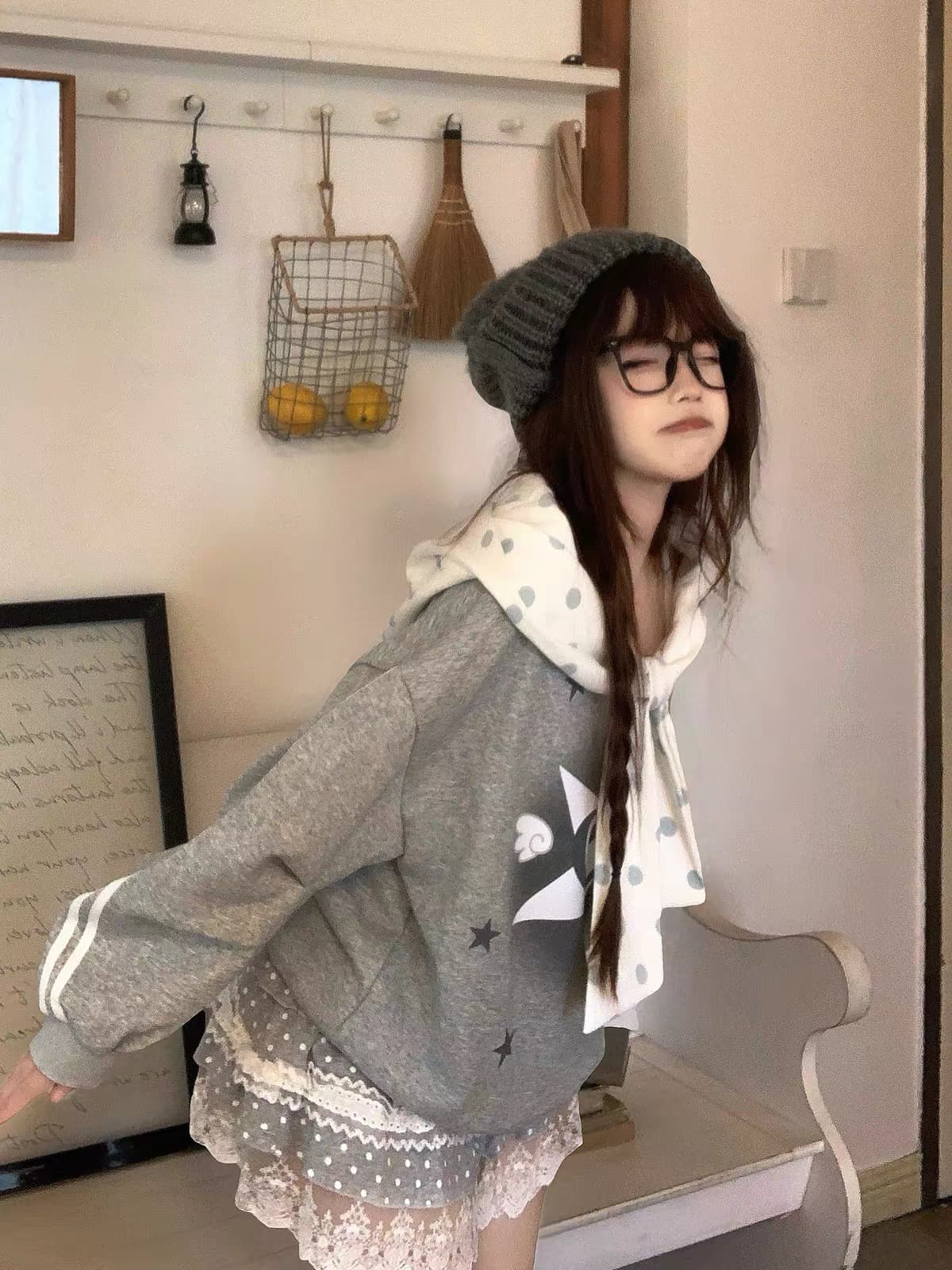 있음 선적 얇은 스타일 원본 초대형 모자 리본 프린트 순수한 Mianhua 면 복합 후드티