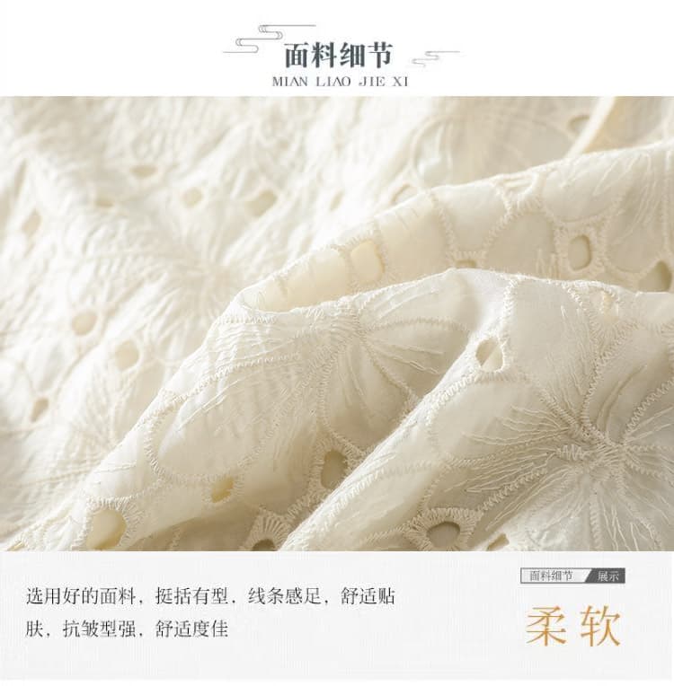 실사 디자인 센스 홀로우 아웃 자수 레이스 업 셔츠 맨위 여성 의류 여름 새로운 인형 셔츠 연령 감소 셔츠 상세 이미지 7