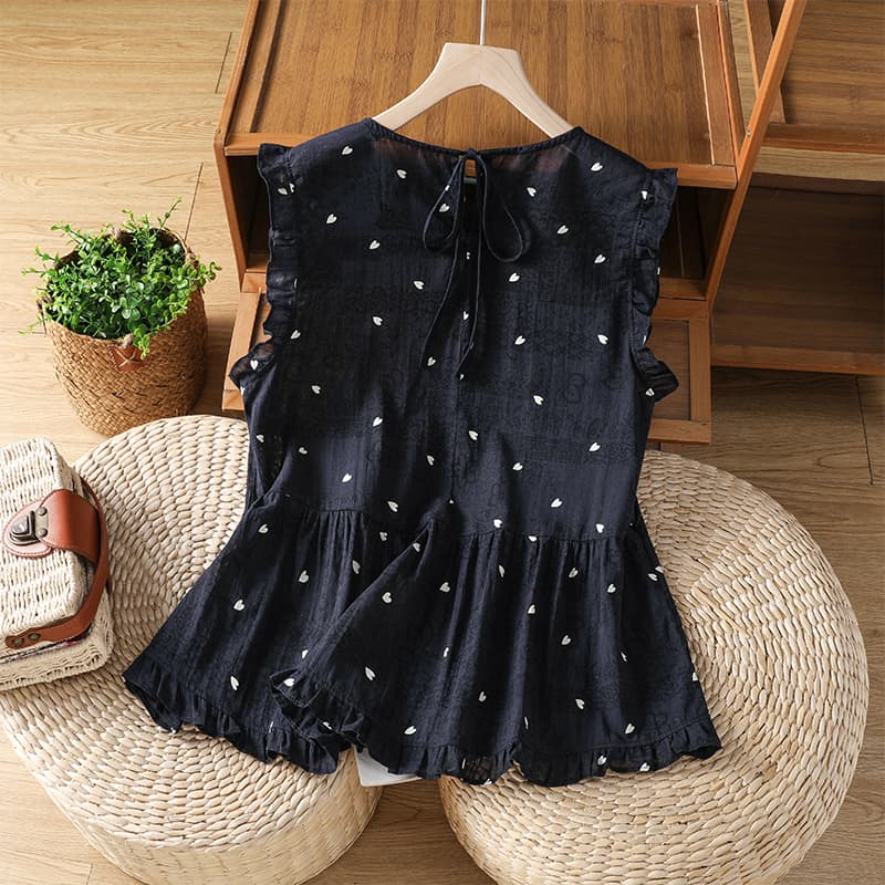 실사 프릴 민소매 셔츠 여성 여름 새로운 한국 스타일 하트 자카드 디자인 조끼 외국 가스 맨위 이미지 2