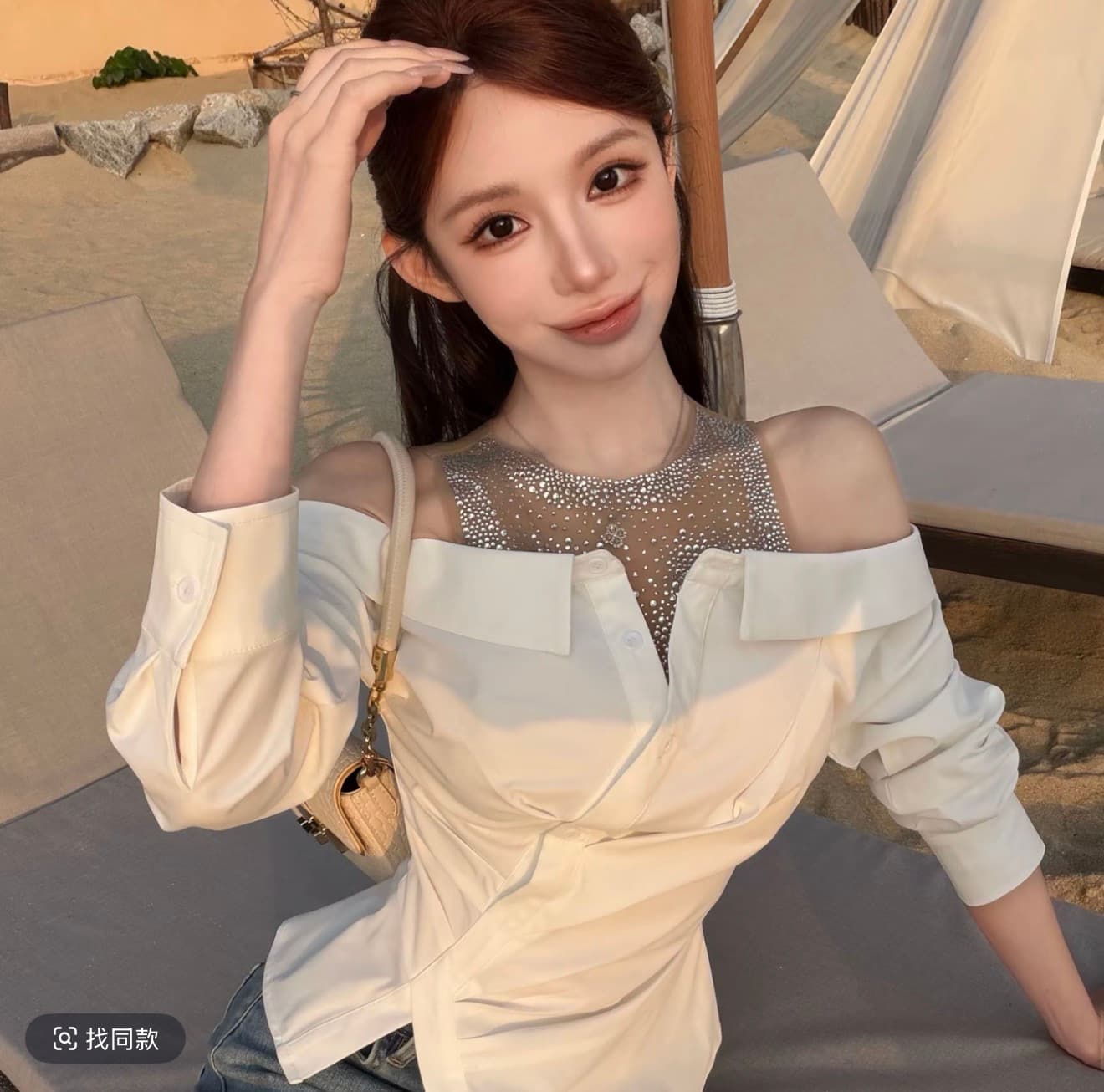 핑크색 丨 아름 답 고 요염하다 여성 주님 디자인 센스 페이크 레이어드 무거운 작업 핫픽스 셔츠 맨위 여성 상세 이미지 2