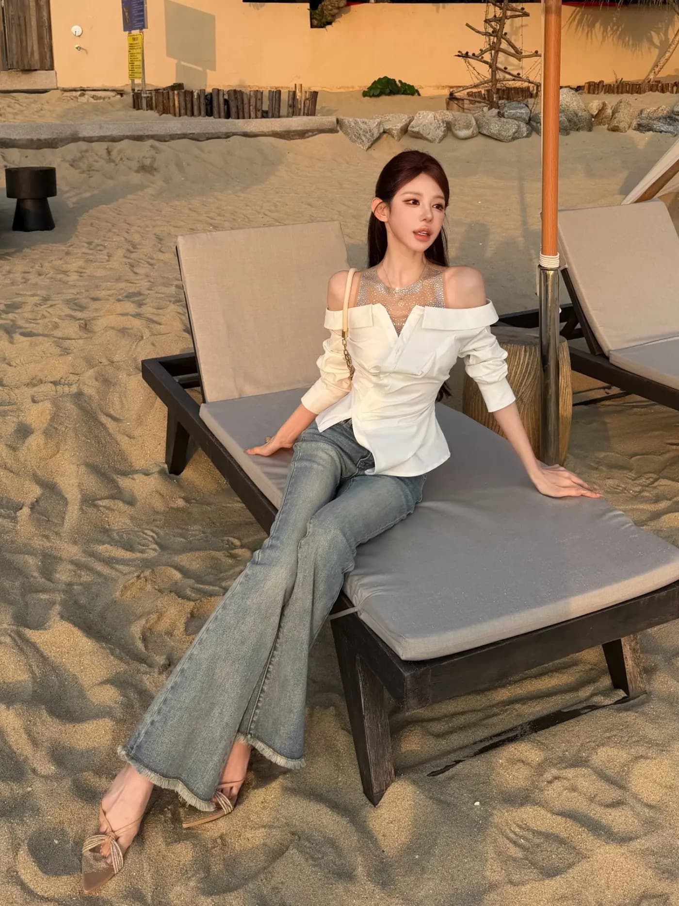 핑크색 丨 아름 답 고 요염하다 여성 주님 디자인 센스 페이크 레이어드 무거운 작업 핫픽스 셔츠 맨위 여성 상세 이미지 4
