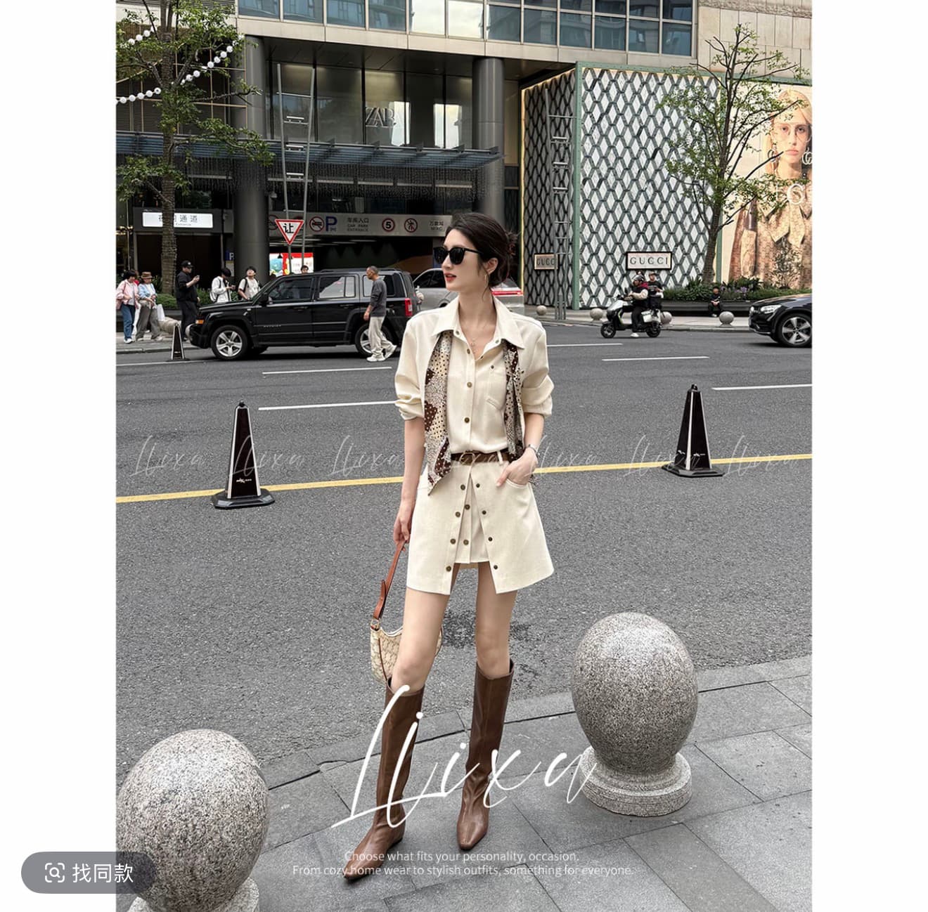 경기 스카프 벨트 잃어버린 잃어버린 봄 여름 새로운 기타 착용 스타일 레트로 품격 폴로 칼라 길다 셔츠 허리 수축 미니 스커트 세트 상세 이미지 3