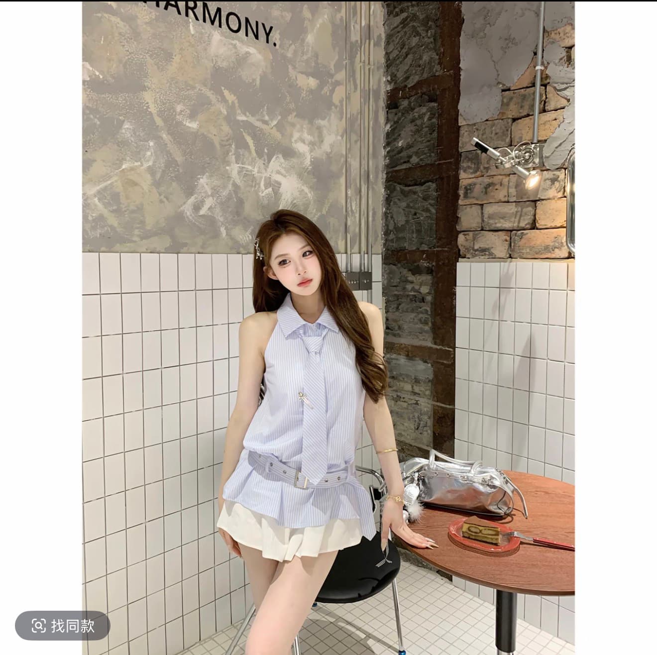 마 지 마 지 mochi 여름 바다 소금 여름 일본과 한국 셔츠 스타일 민소매 스트라이프 페이크 레이어드 점프 슈트 상세 이미지 2